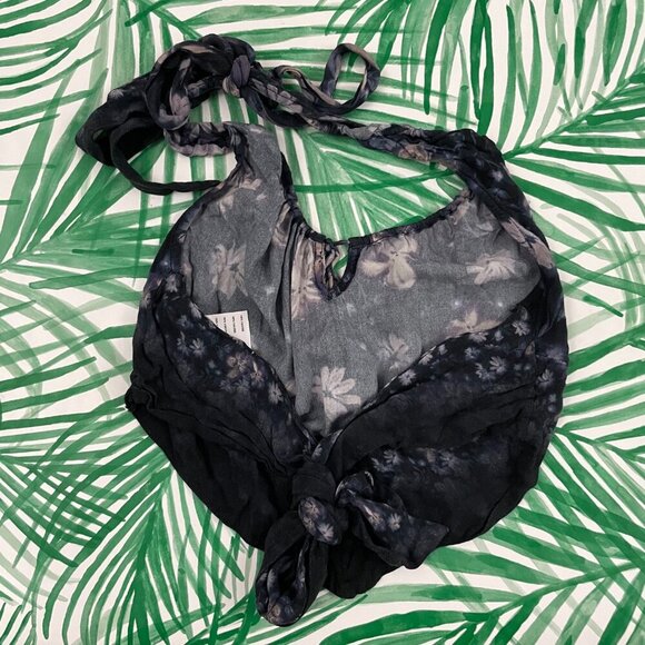 Free People Tessa Floral Tie Neck Halter Crop Tank Top Size Small - Picture 2 of 5